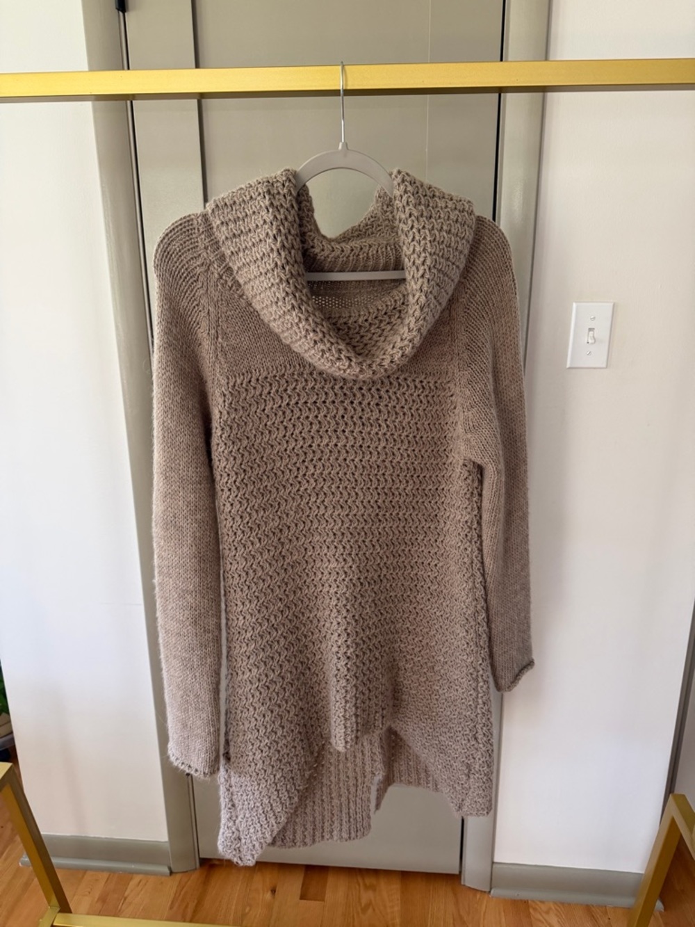 Cozy Cowl Neck Womens Sweater - Taupe